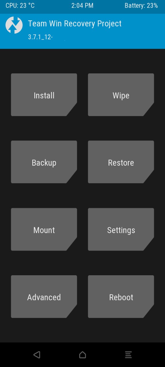 TWRP main screen